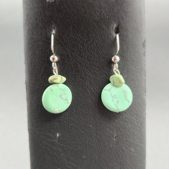 Silver Plated Blue Green Howlite Stone Earrings A6501 - Picture 2 of 5